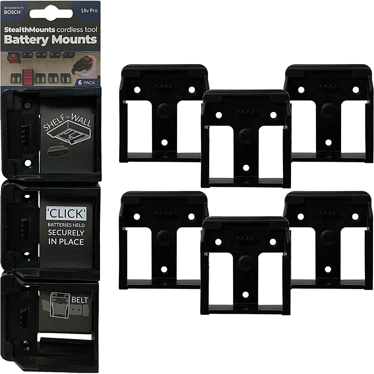 Stealth Mounts 6 Pack Battery Mounts For Bosch 18V PRO Batteries Black Price Comparisons | Compare The Build