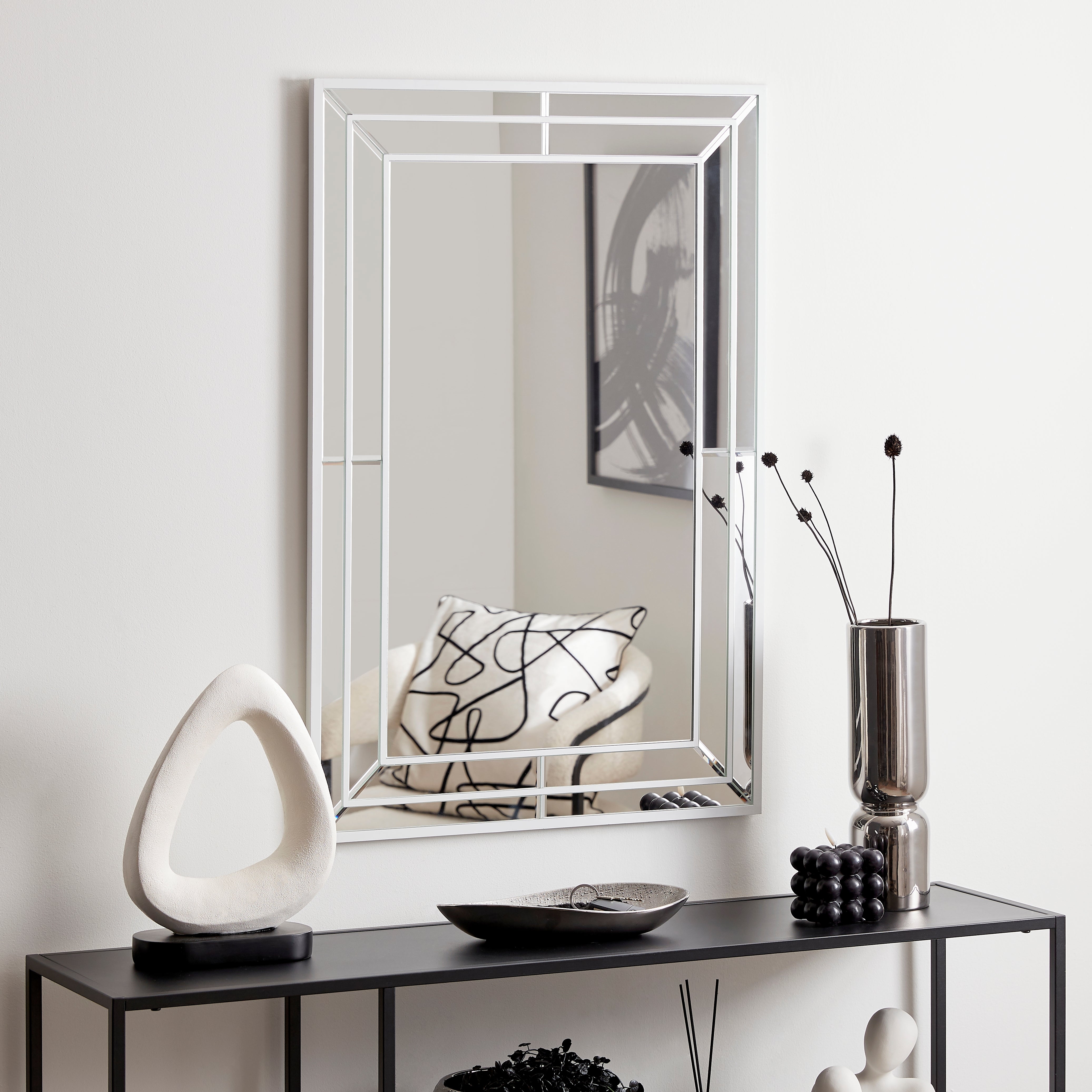 Double Edge Frame Wall Mirror, 85x55cm Silver Price Comparisons | Compare The Build