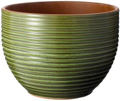 Nurgul Green Ceramic Ribbed Plant Pot | Compare The Build