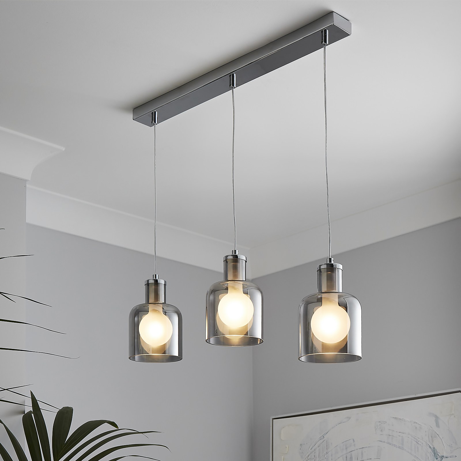 Jinx 3 Light Diner Pendant - Smoked Glass | Compare The Build