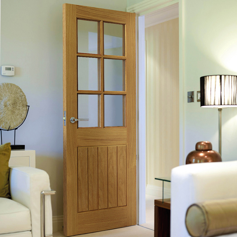 JB Kind Thames 6 Light Glazed Internal Door Unfinished 40 x 2040 x 826mm in Oak Veneer Price Comparisons | Compare The Build