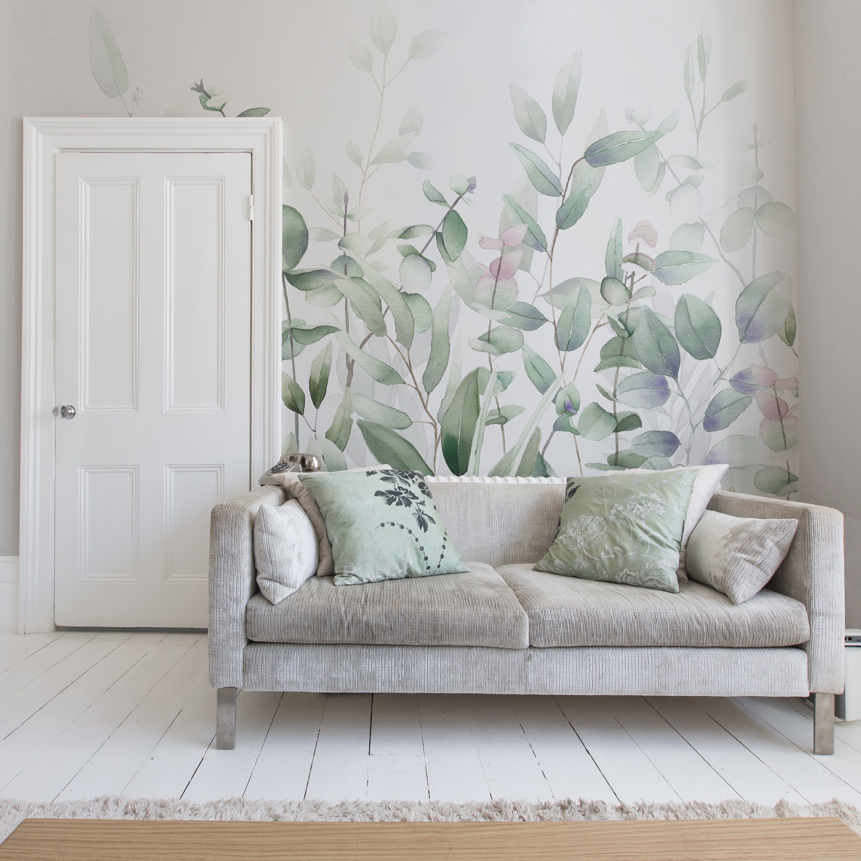 Watercolour Leaves Mural Green/White Price Comparisons | Compare The Build