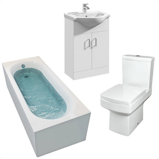 Royan Bathroom Suite with Single Ended Curved Bath & Essence Vanity Unit - 1700mm Price Comparisons | Compare The Build