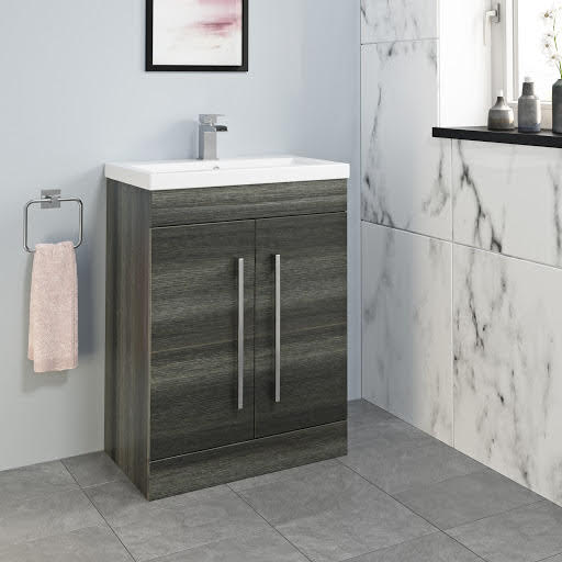 Aurora Charcoal Grey Free Standing Door Vanity Unit & Basin 600mm W Price Comparisons | Compare The Build