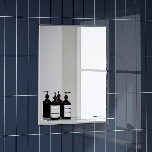 Alpine Lucis Rectangular Bevelled Edge Bathroom Mirror with Glass Shelf - 600 x 450mm Price Comparisons | Compare The Build