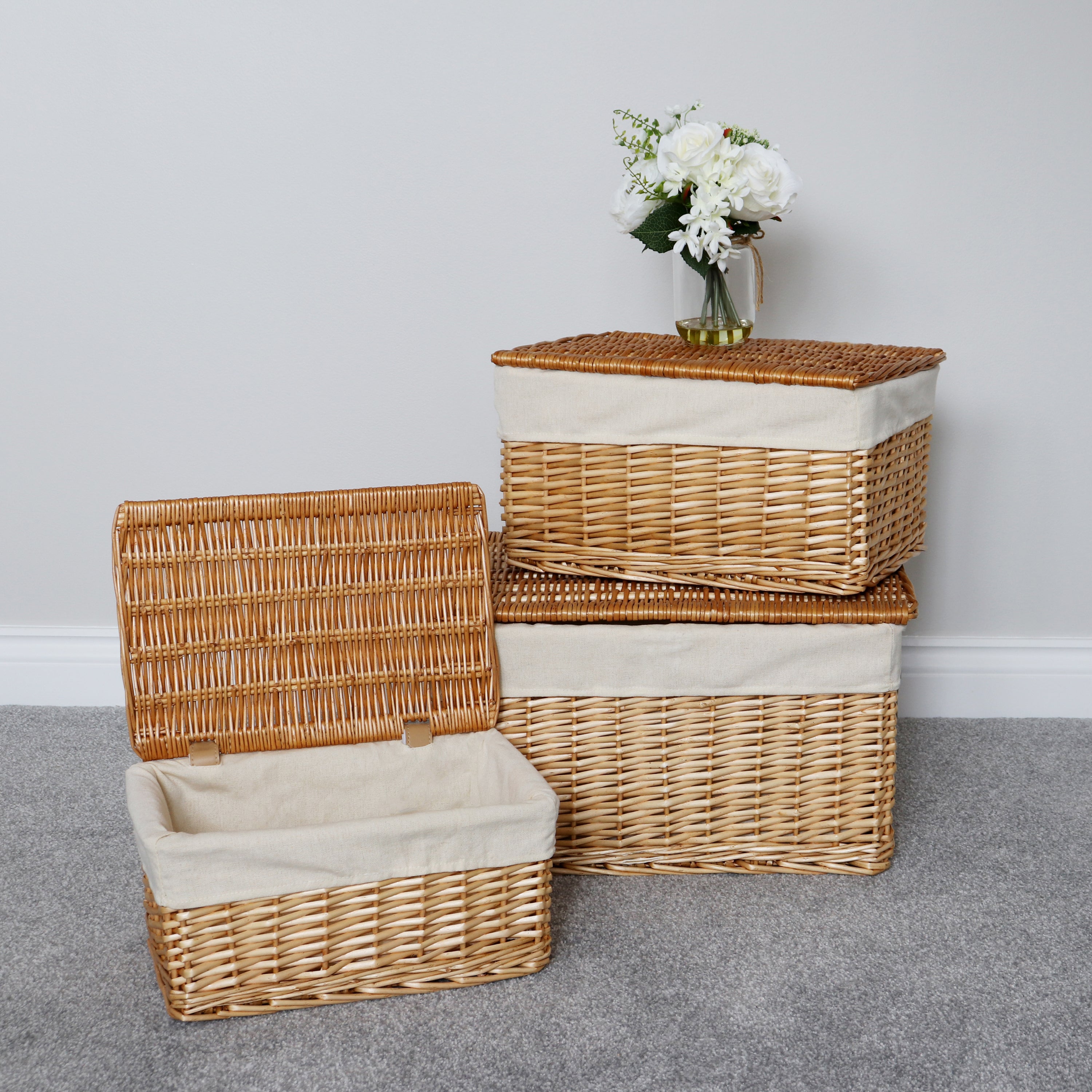 JVL Acacia Willow Set of 3 Rectangle Hampers Natural | Compare The Build