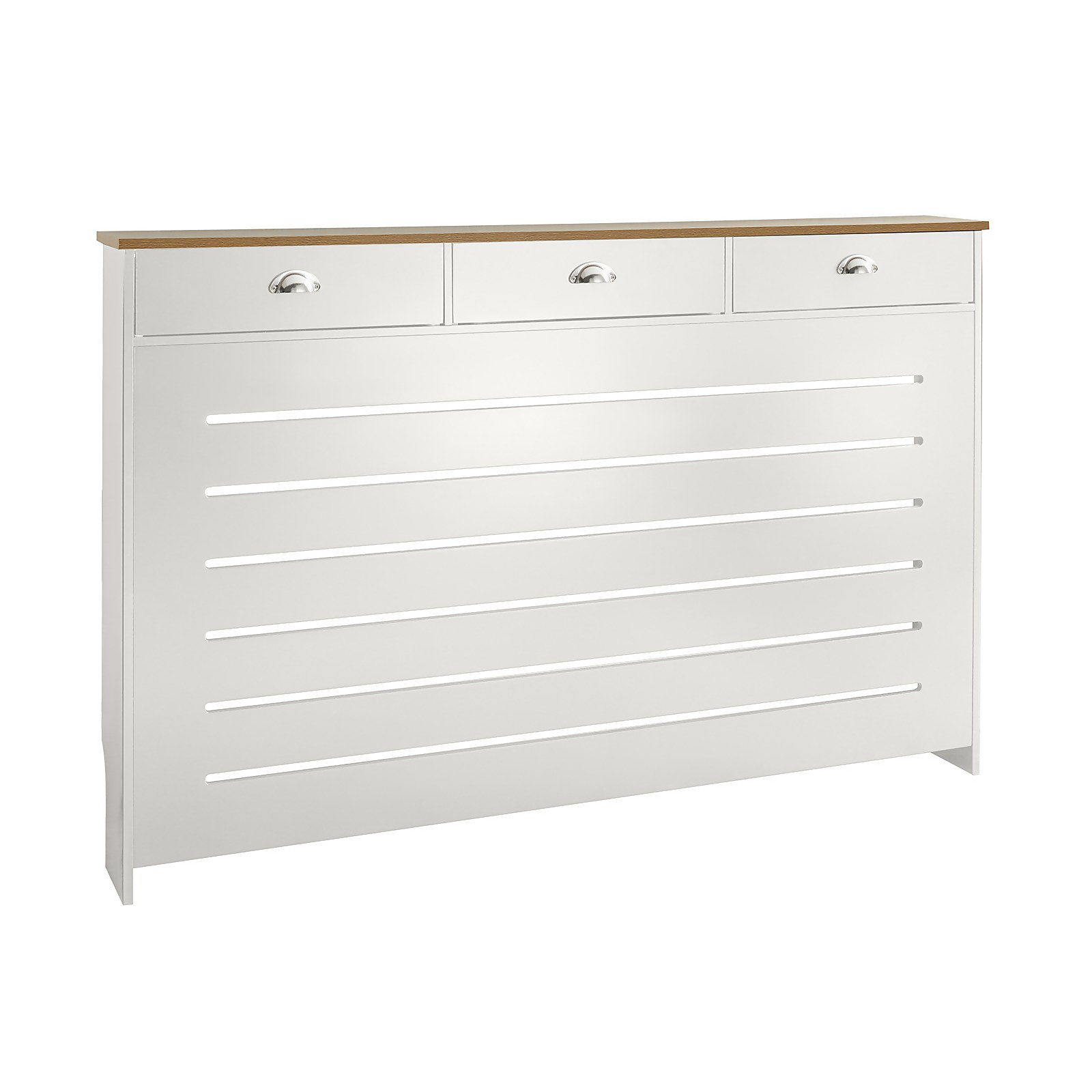 Barnford Large Radiator Cover with Drawers in Cream & Oak Effect | Compare The Build