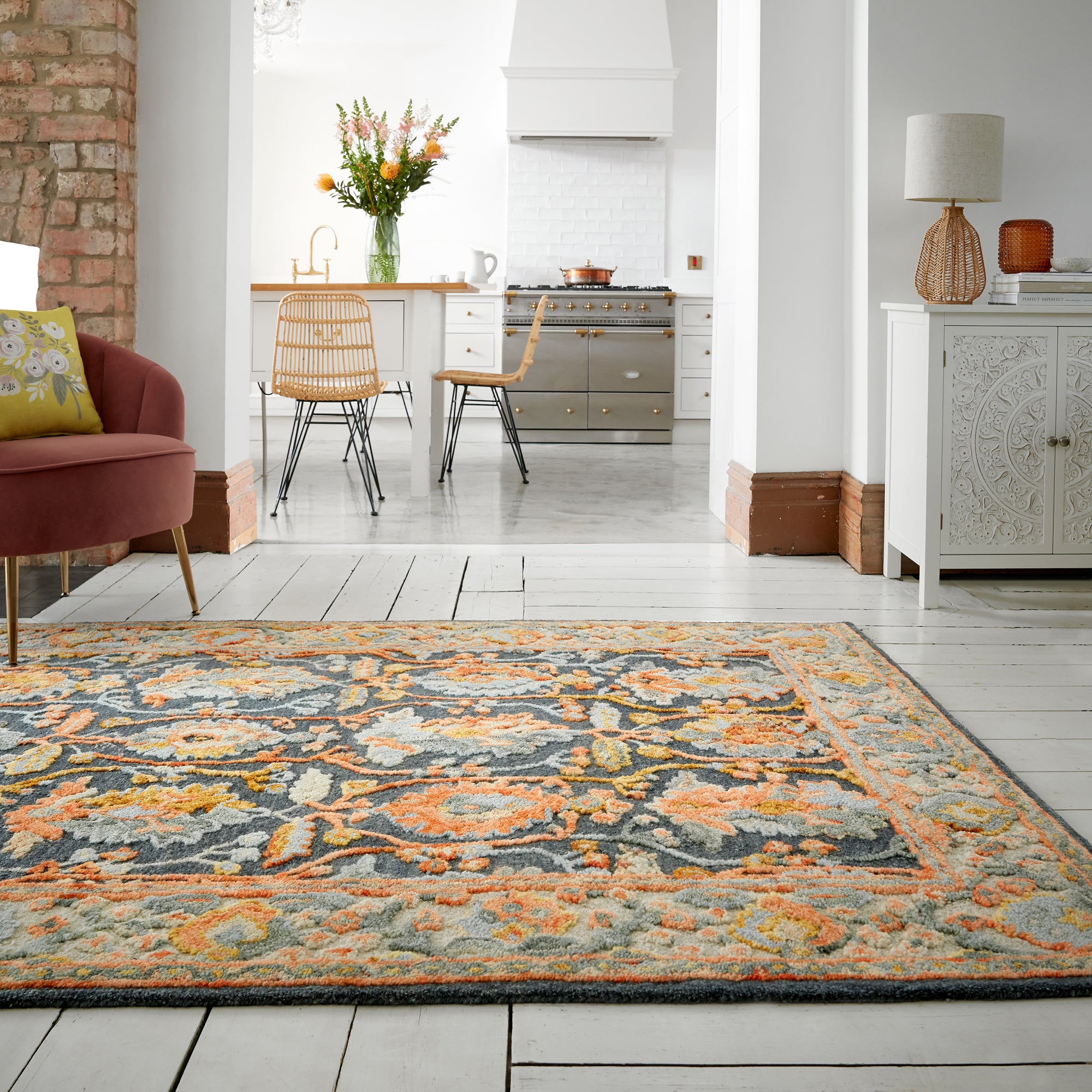 Lillian Wool Rug Blue, Orange and Yellow Price Comparisons | Compare The Build