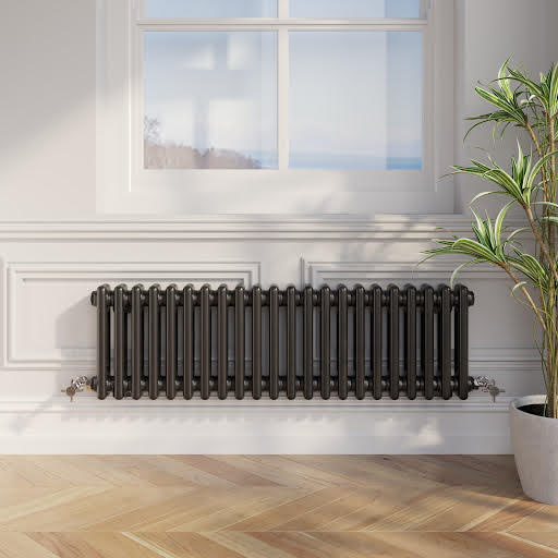 Park Lane Traditional Colosseum Double Bar Column Radiator Black - 300 x 1010mm | Compare The Build