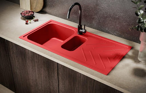 Reginox Calvi 15 Red Granite 1.5 Bowl Kitchen Sink with Drainer Price Comparisons | Compare The Build