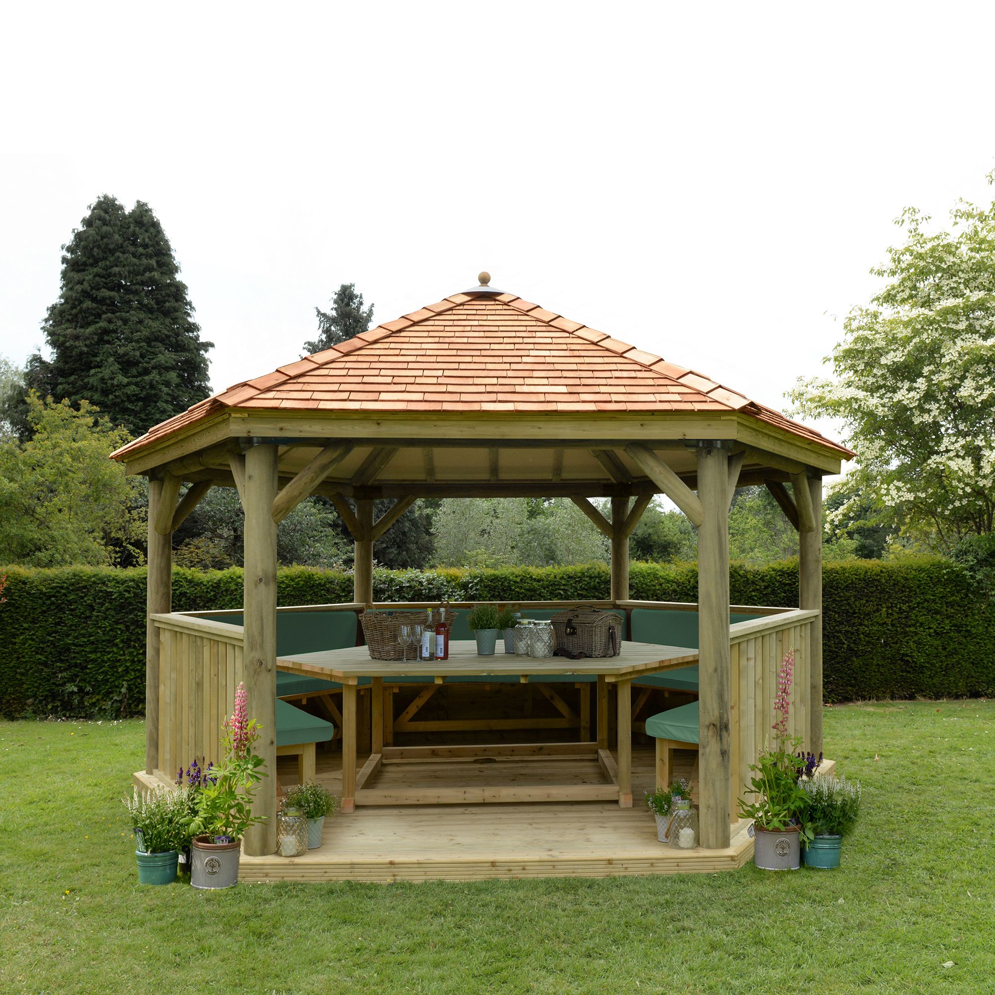 Hexagonal Garden Gazebo - Furnished - Green / 4.7 Metre / Cedar Price Comparisons | Compare The Build