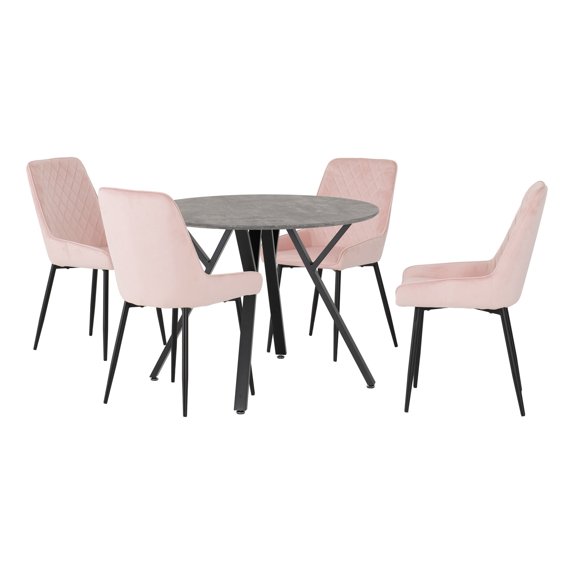 Athens Round Concrete Effect Dining Table with 4 Avery Pink Dining Chairs Pink | Compare The Build