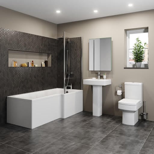 Royan Bathroom Suite with L Shape Shower Bath & Screen - Right Hand 1700mm | Compare The Build