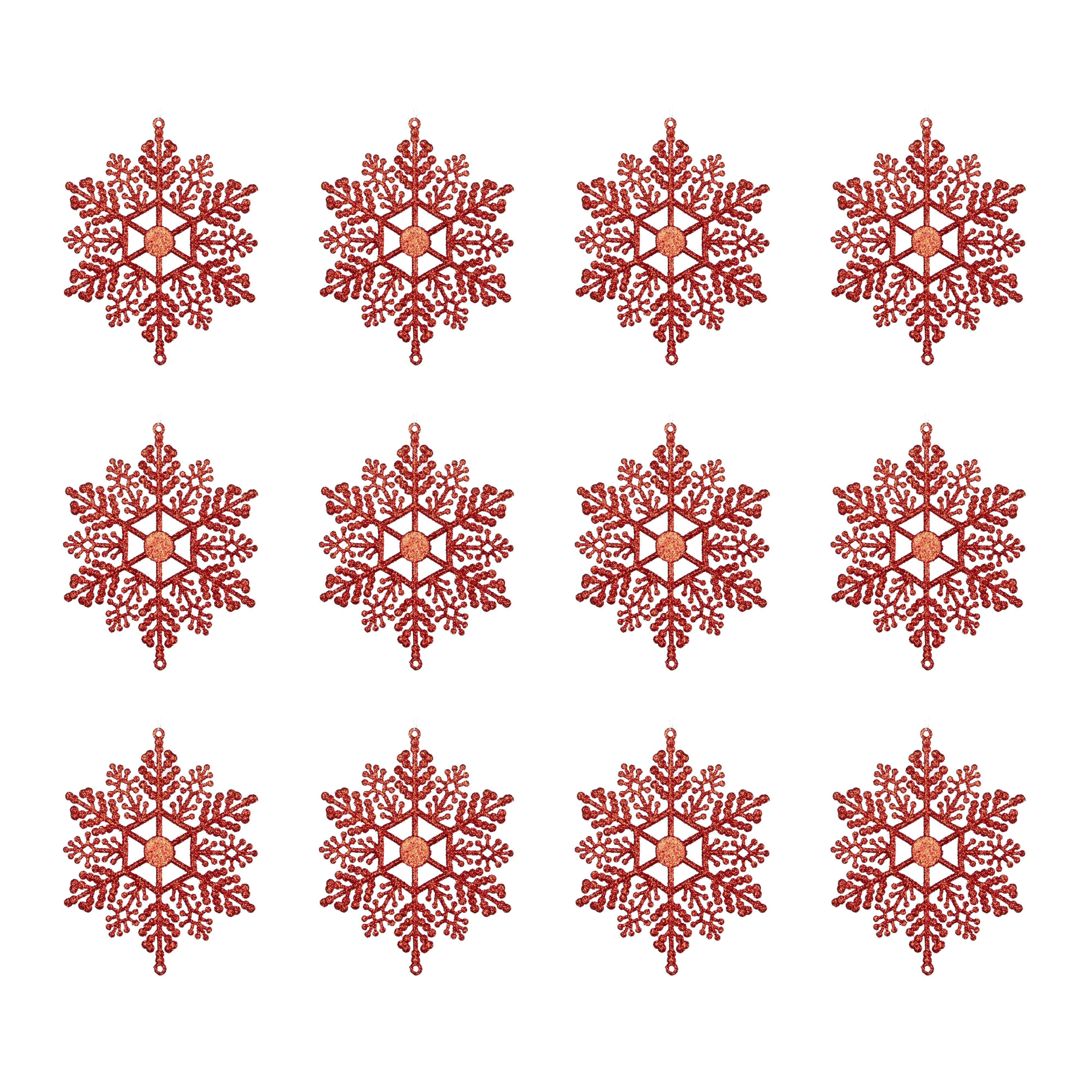 Glitter Red Snowflake Tree Decoration, Pack Of 12 Price Comparisons | Compare The Build