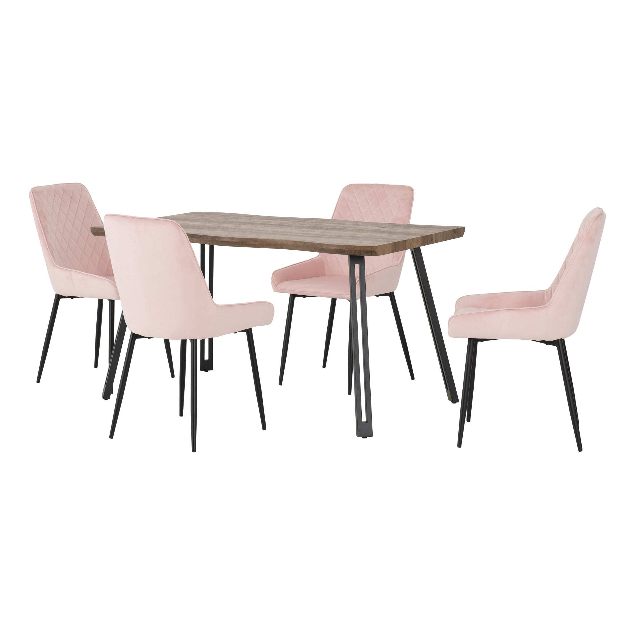 Quebec Wave Oak Effect Dining Table with 4 Avery Pink Dining Chairs Pink Price Comparisons | Compare The Build