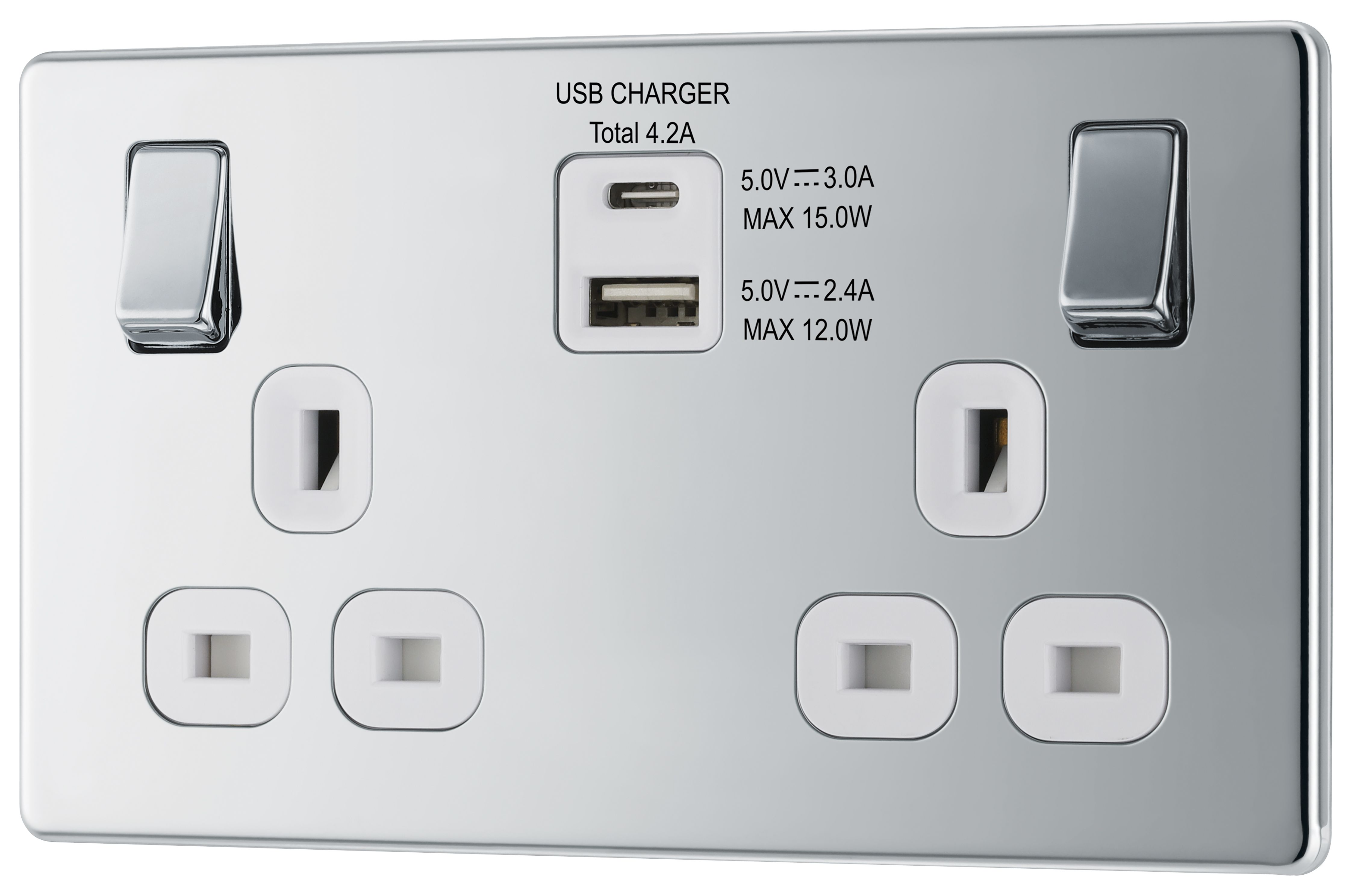 GoodHome Chrome Double 13A Screwless Switched Socket With Usb X2 4.2A & White Inserts Price Comparisons | Compare The Build