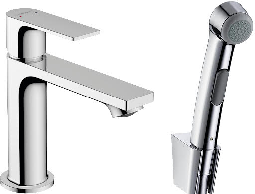 hansgrohe Rebris E Basin Mixer Tap 110 with Hand Shower & Hose - Chrome | Compare The Build