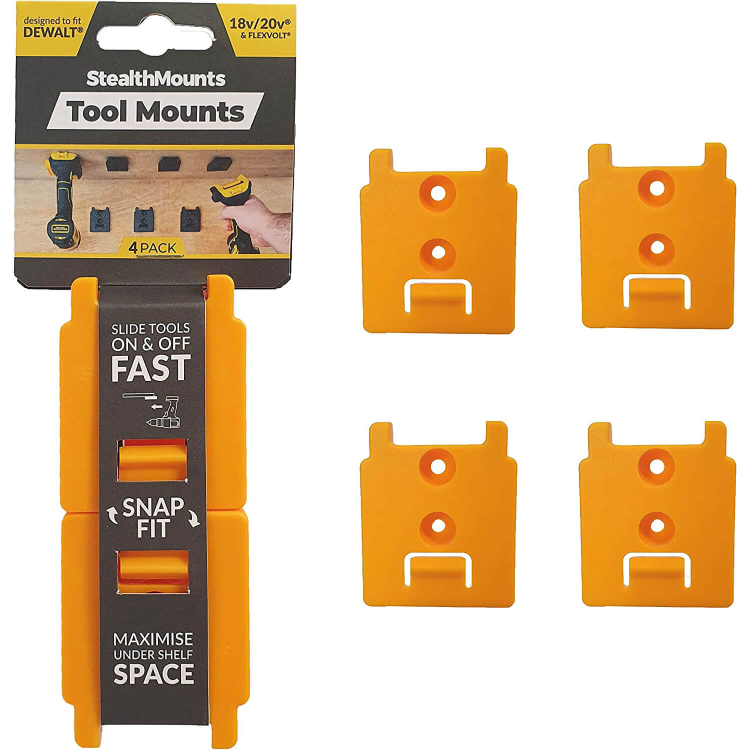 Stealth Mounts 4 Pack Tool Mounts For Dewalt 18-54V XR Tools Yellow Price Comparisons | Compare The Build