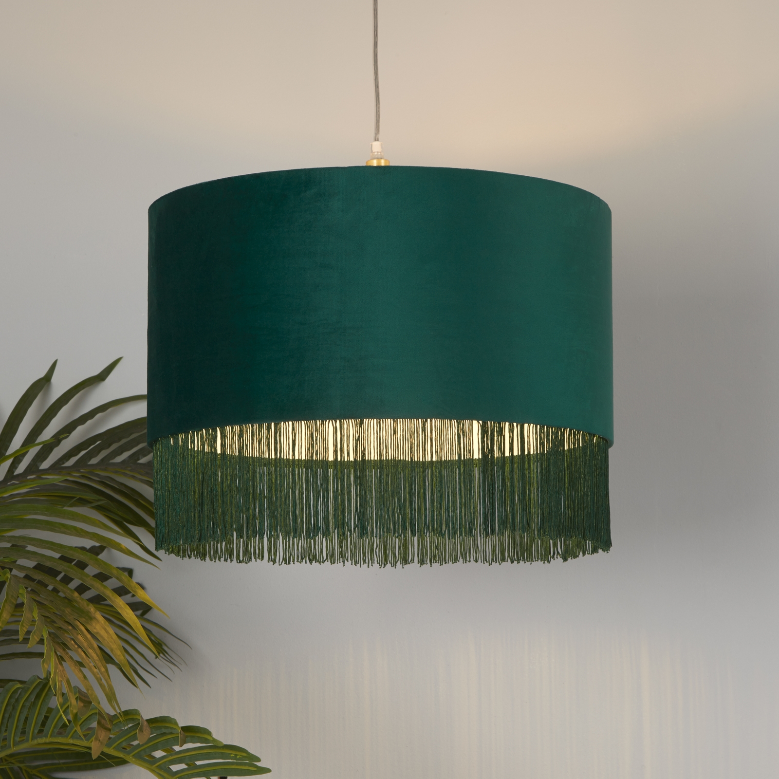 Velvet Fringe Easy Fit Lamp Shade - Green Price Comparisons | Compare The Build