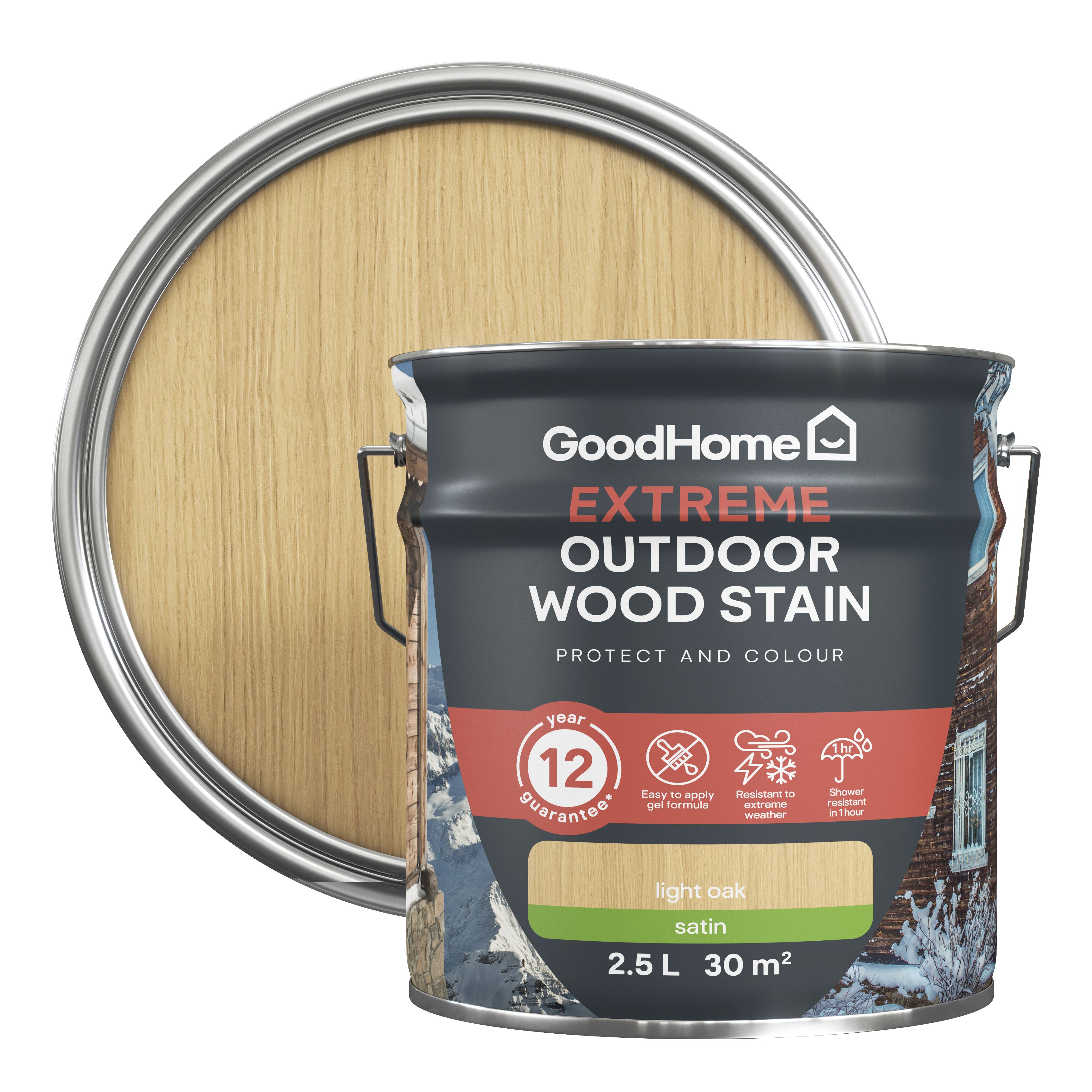 GoodHome Extreme Outdoor Light Oak Satin Quick Dry Wood Stain, 2.5L | Compare The Build