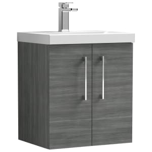 Nuie Arno Anthracite Woodgrain Wall Hung 2 Door Vanity Unit & Basin - 579 x 510mm | Compare The Build