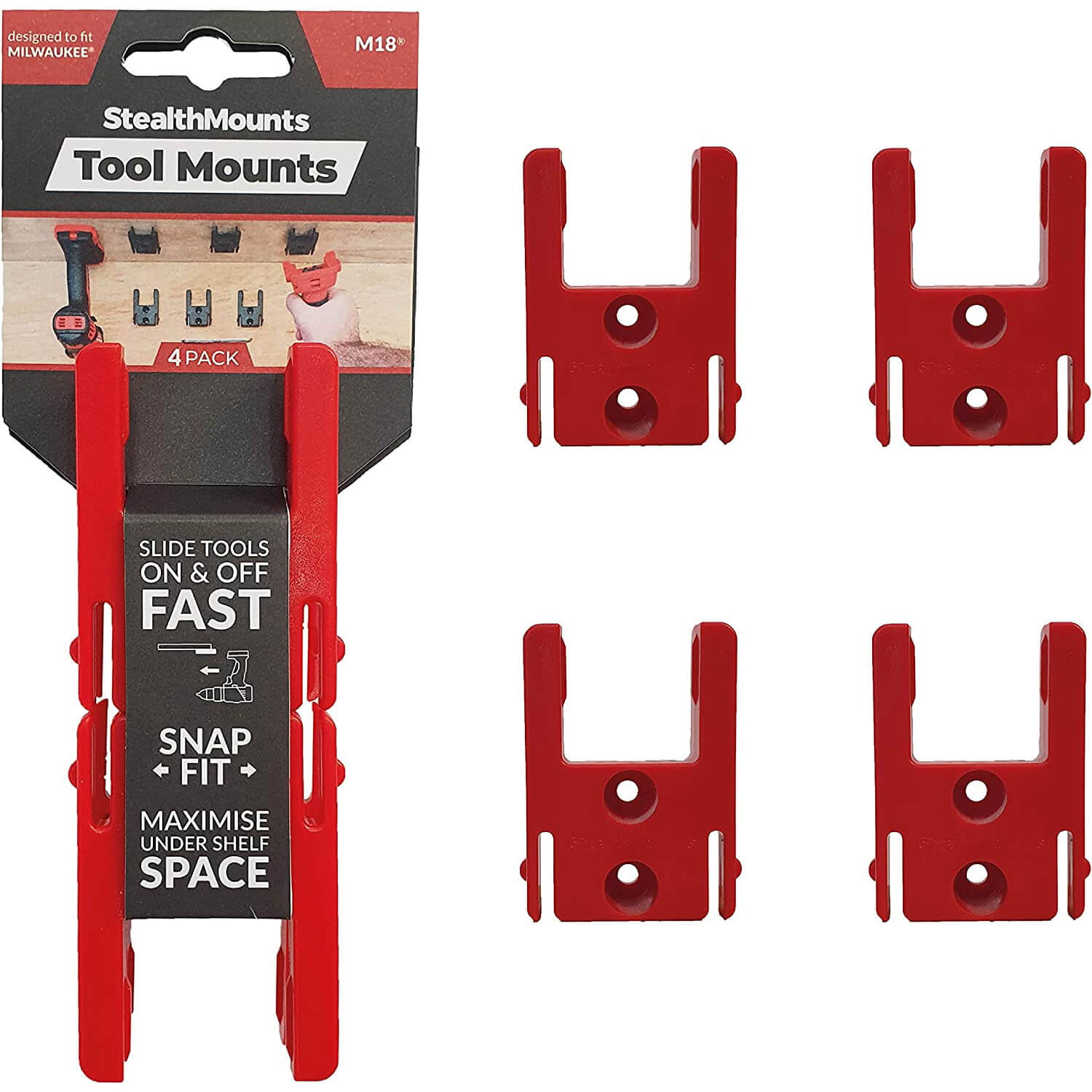 Stealth Mounts 4 Pack Tool Mounts For Milwaukee 18v M18 Tools Red Price Comparisons | Compare The Build