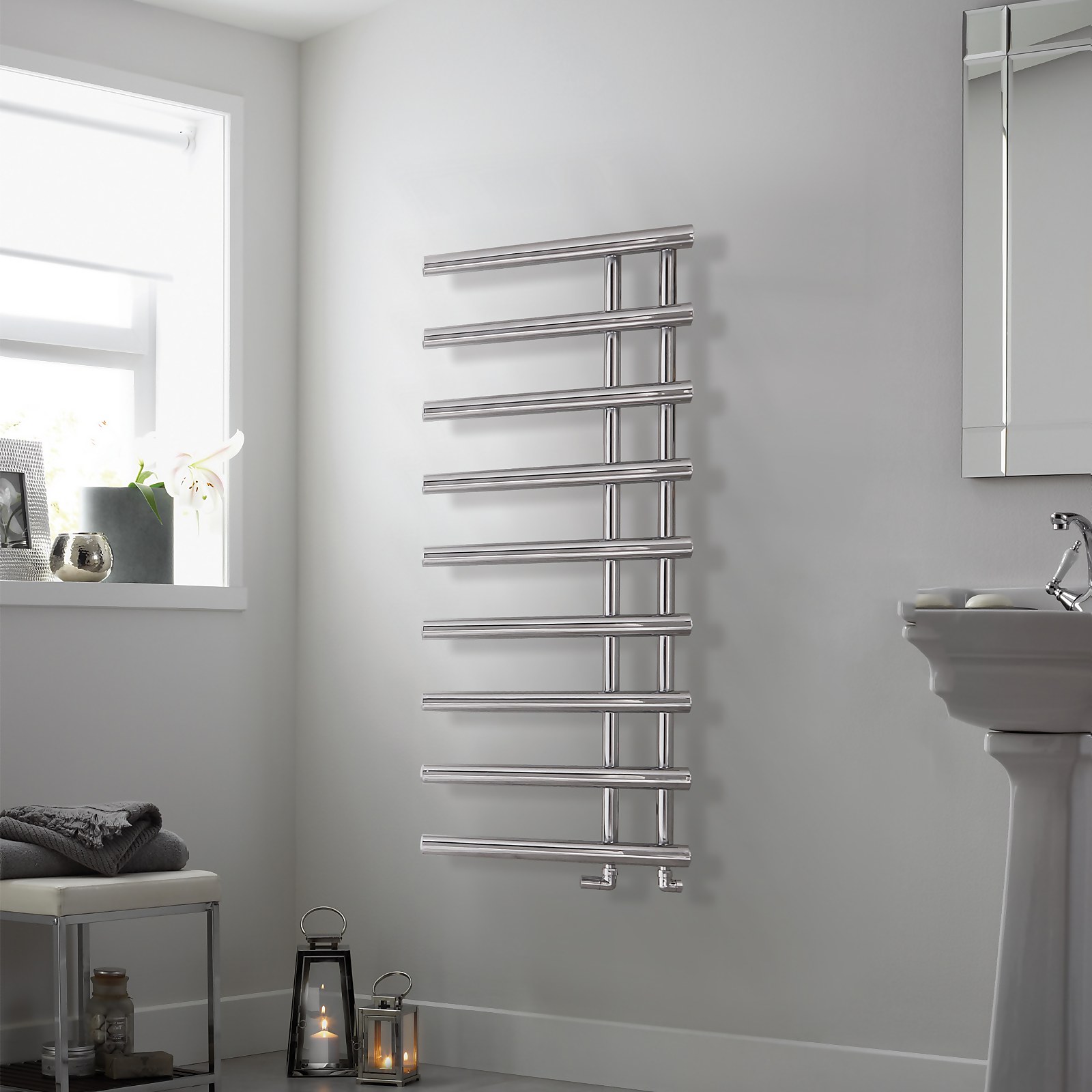 Bathstore Mayfair Chrome Radiator 1245 x 500 | Compare The Build