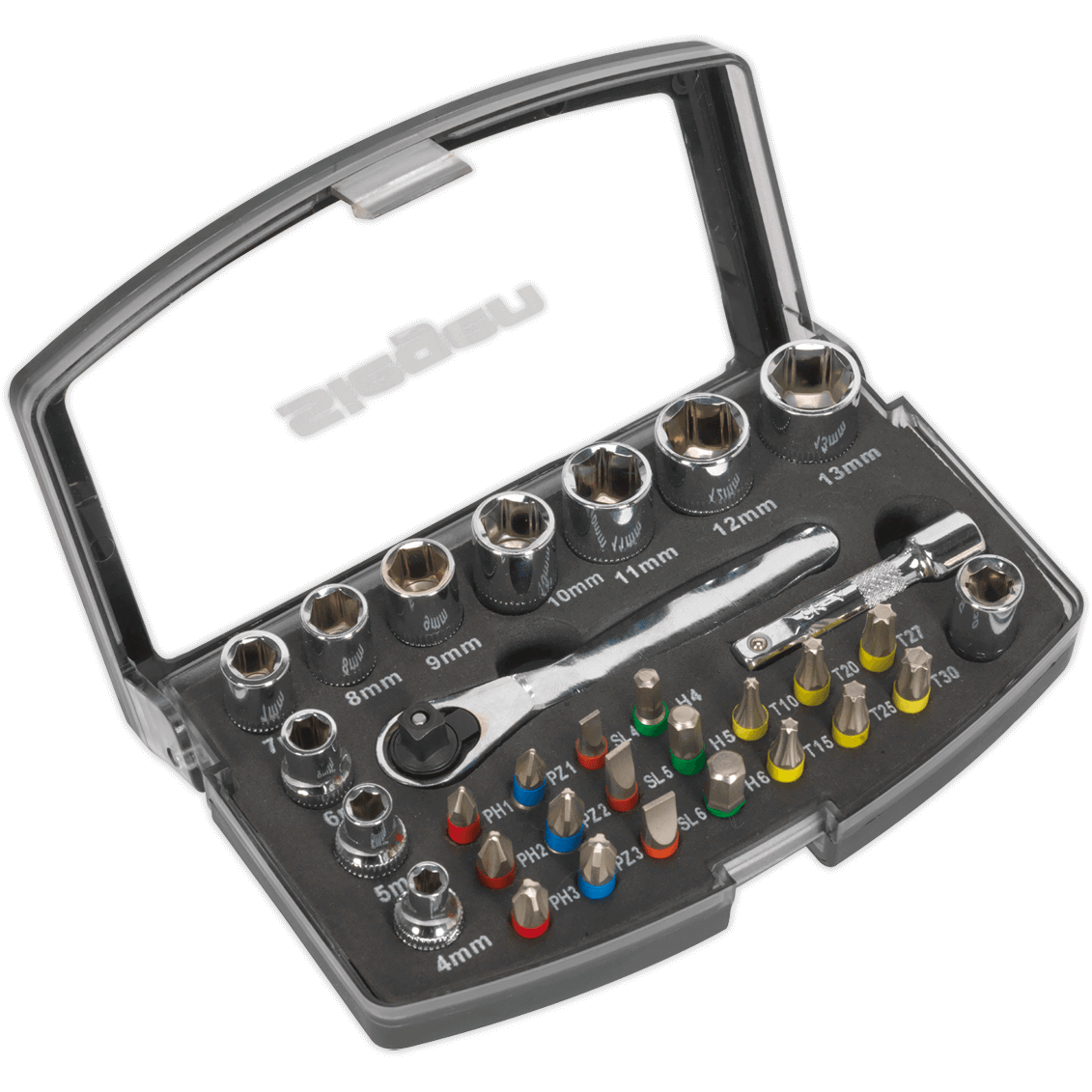 Siegen S01036 30 Piece 1/4" Drive Socket and Colour Coded Bit Set 1/4" Price Comparisons | Compare The Build