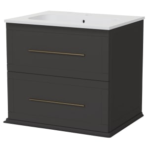 Duarti by Calypso Kentchurch Strata Grey Wall Hung Vanity with Farley Recessed Basin & Brass Handles - 600mm Price Comparisons | Compare The Build