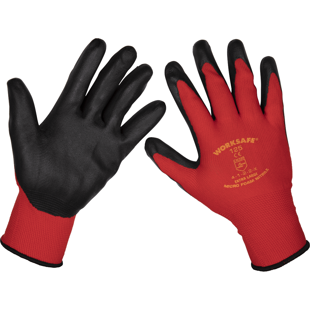 Sealey Worksafe Flexi Grip Nitrile Foam Palm Gloves Red / Black XL Pack of 1 Price Comparisons | Compare The Build