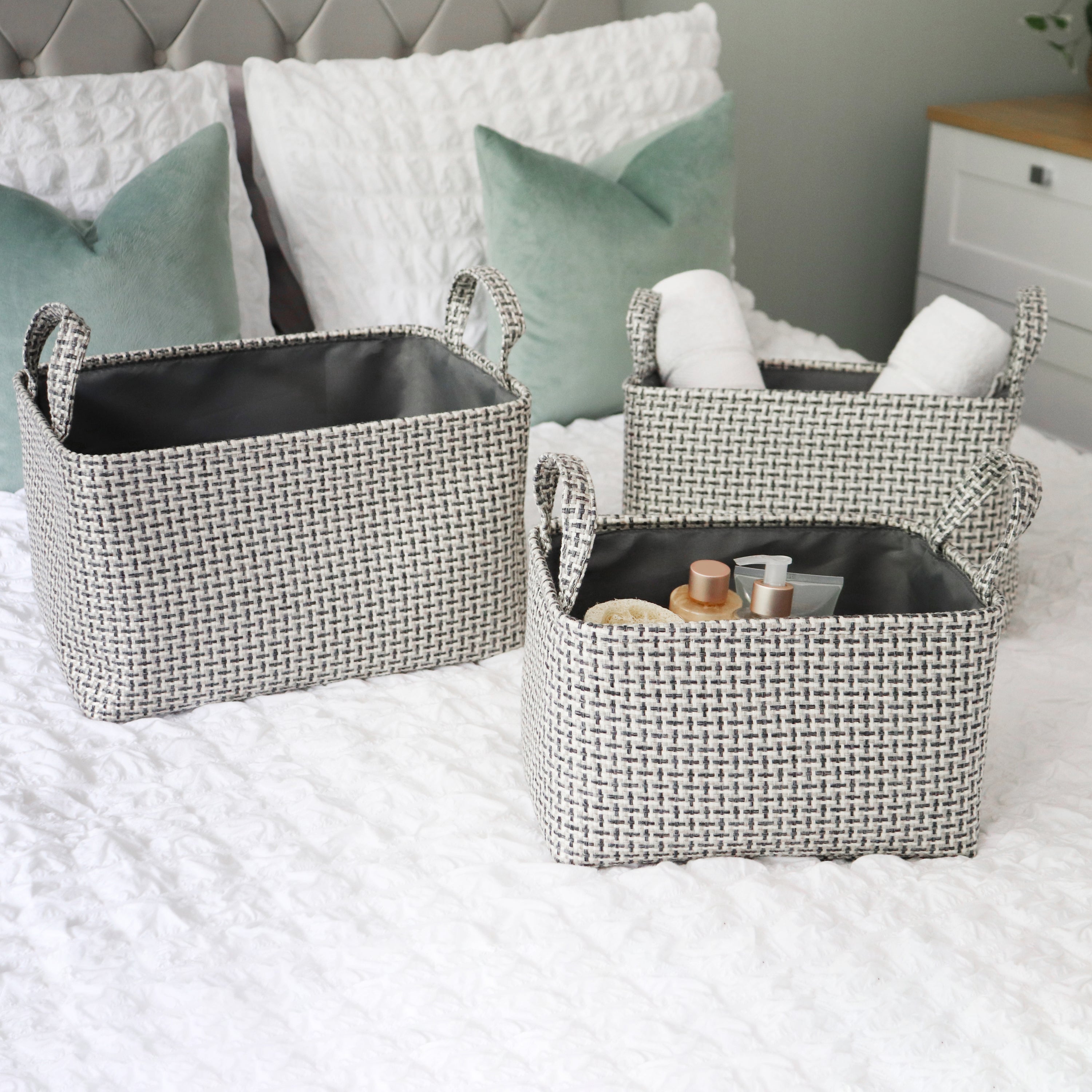 JVL Silva Set of 3 Storage Baskets with Handles Grey | Compare The Build