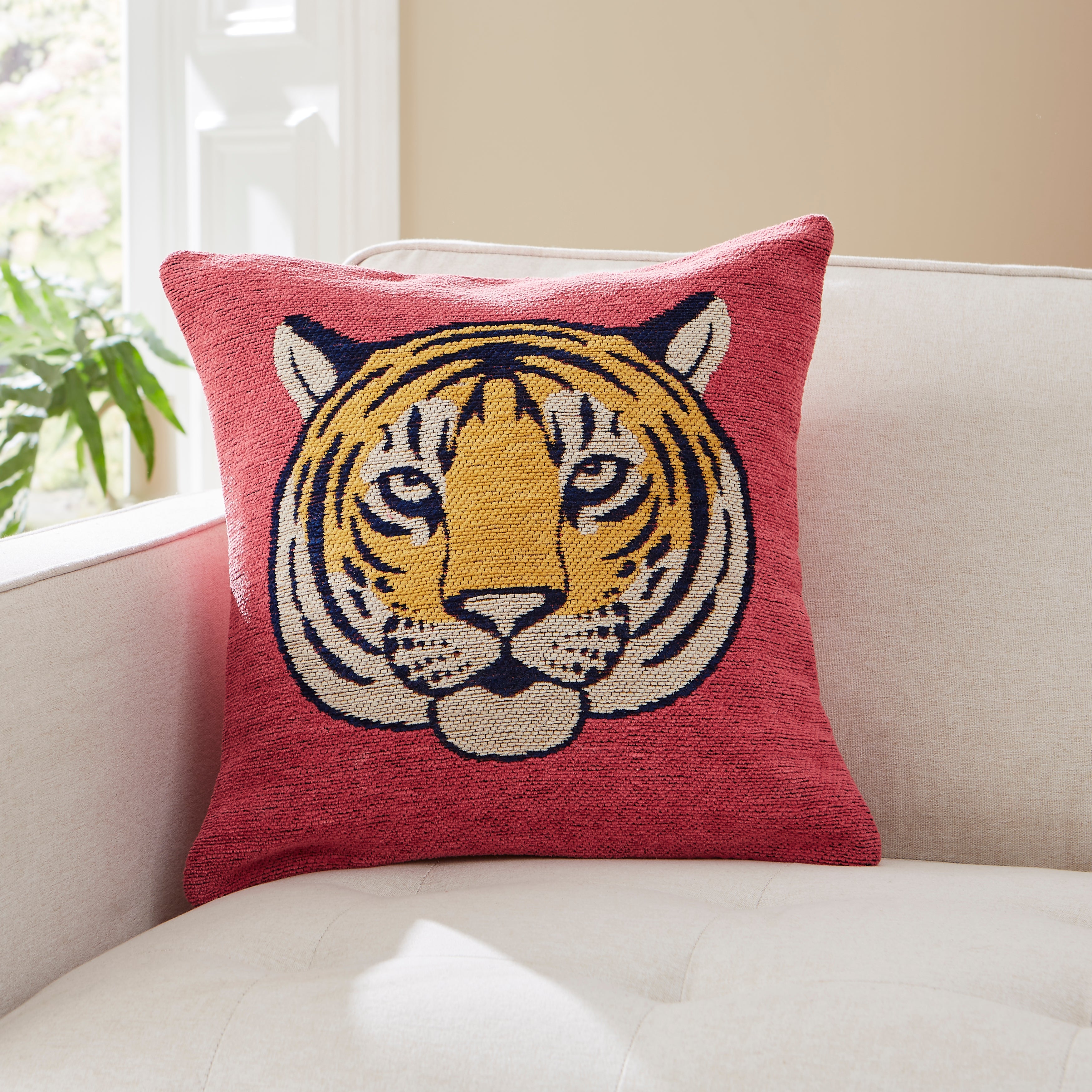 Woven Chenille Tiger Cushion Fuschia Price Comparisons | Compare The Build