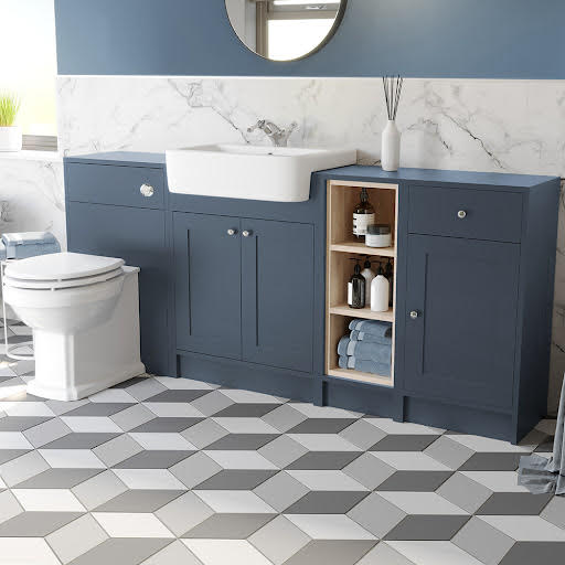 Park Lane Winchester Blue Toilet & Basin Vanity Unit Combination with Doors & Shelves 1820mm Price Comparisons | Compare The Build