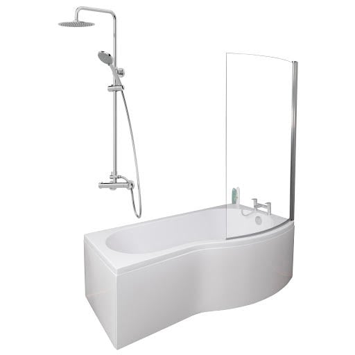 Ceramica P 1700 Right Shower Bath With Chrome Round Thermostatic Mixer Shower & Side Panel Price Comparisons | Compare The Build