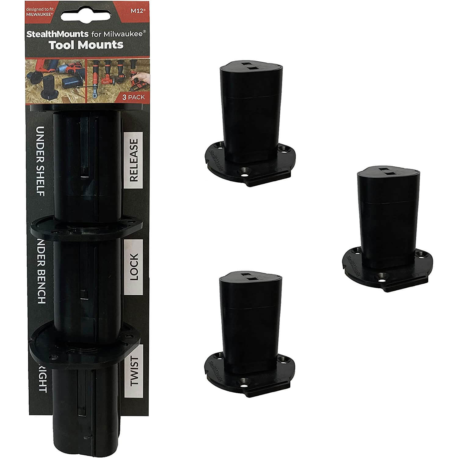 Stealth Mounts 3 Pack Tool Mounts For Milwaukee 12v M12 Tools Black | Compare The Build