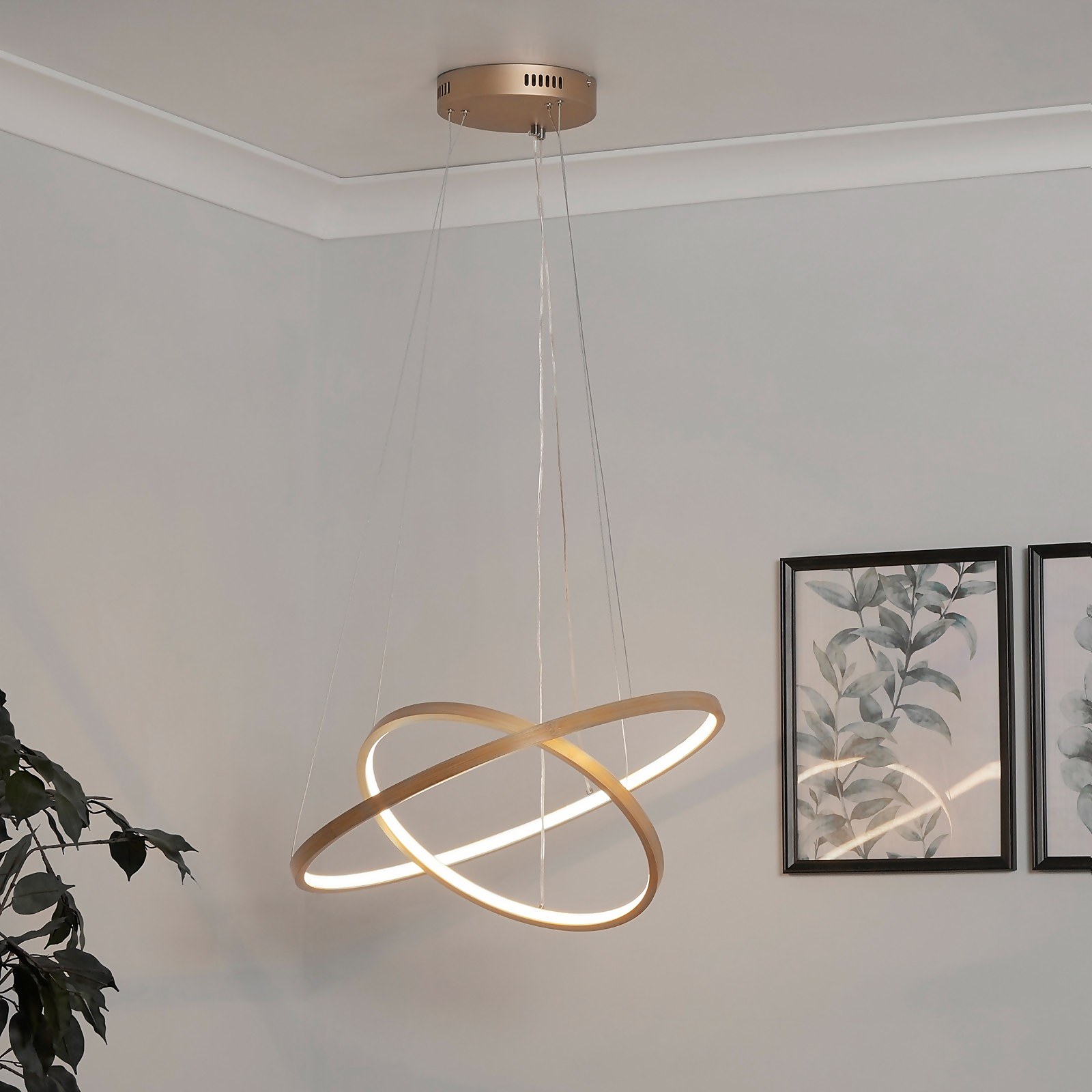 Malibu LED Double Ring Pendant Light - Bamboo | Compare The Build