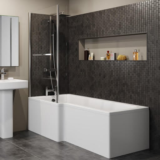 Ceramica L Shaped Shower Bath,  Shower Screen, Rail & Bath Panel - 1700mm Left Hand Price Comparisons | Compare The Build