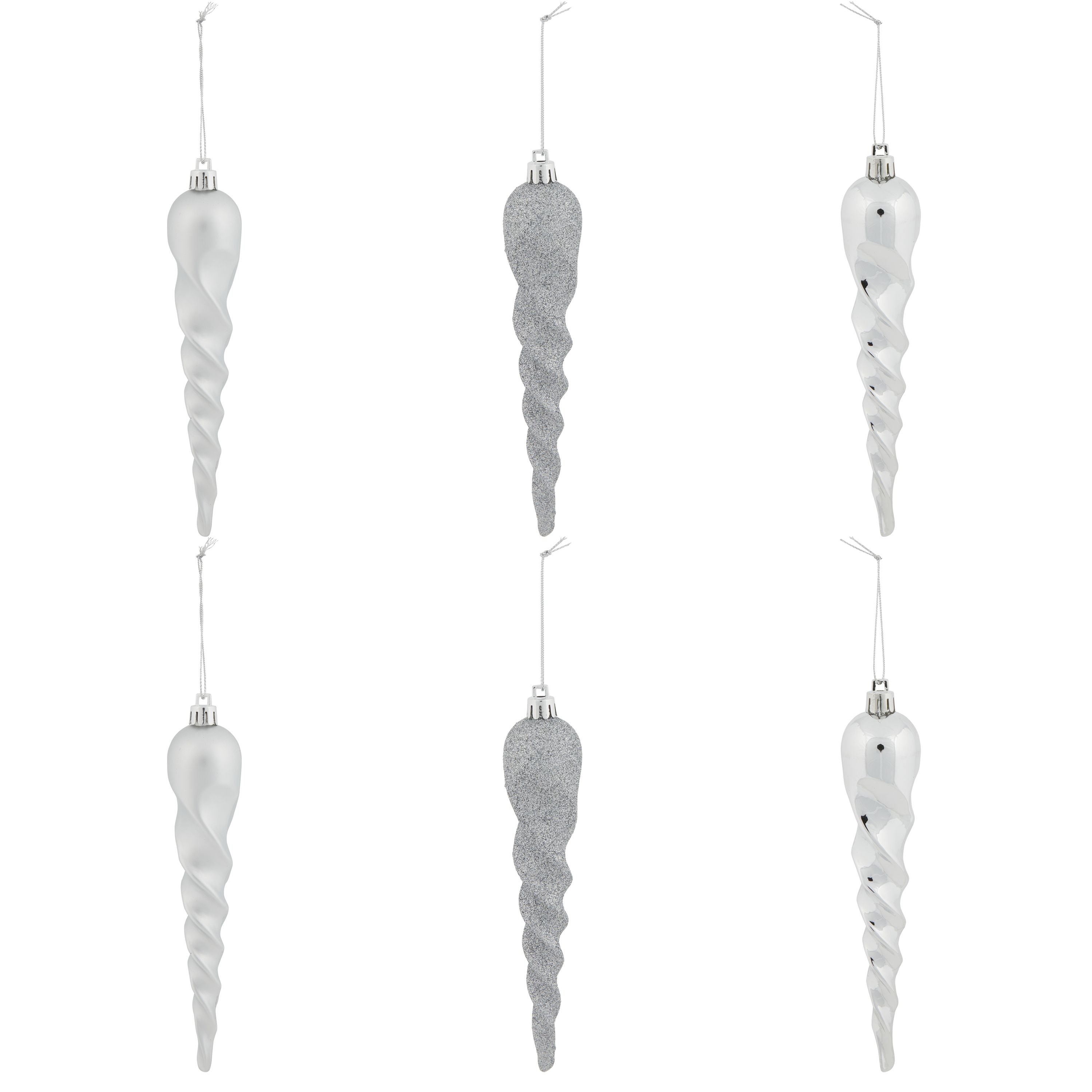 Silver Glitter Effect Plastic Icicle Bauble, Set Of 6 Price Comparisons | Compare The Build