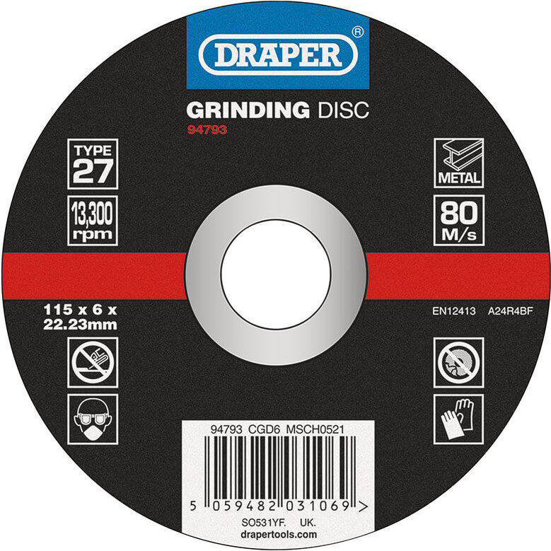 Draper DPC Depressed Centre Metal Grinding Disc 115mm 6mm 22mm Price Comparisons | Compare The Build