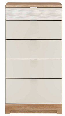 Noah Mussel Oak Effect 5 Drawer Chest Of Drawers (H)1140mm (W)600mm (D)450mm Price Comparisons | Compare The Build