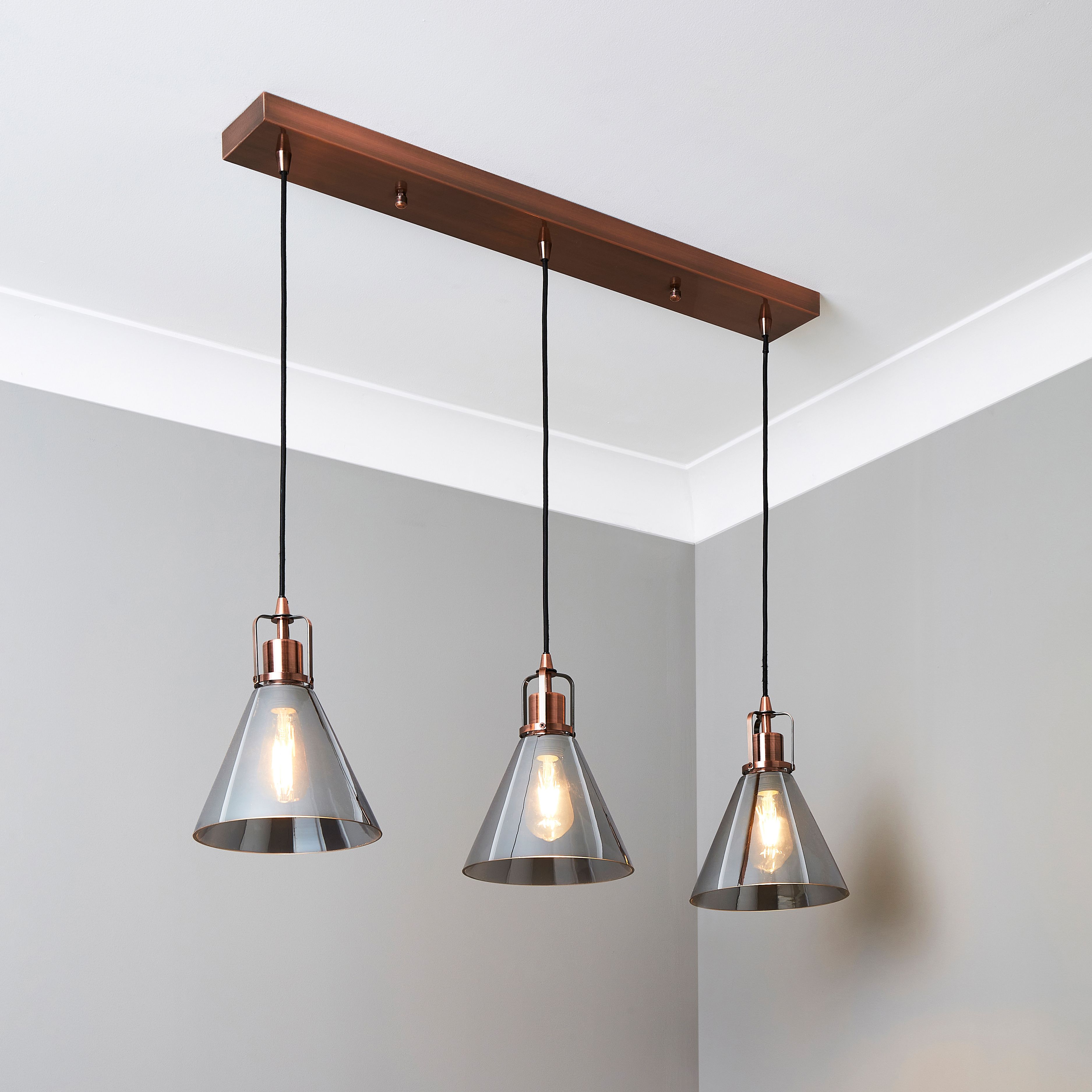 Inlight Dafyd Cone Antique Copper Effect 3 Lamp Pendant Ceiling Light, (Dia)900mm Price Comparisons | Compare The Build