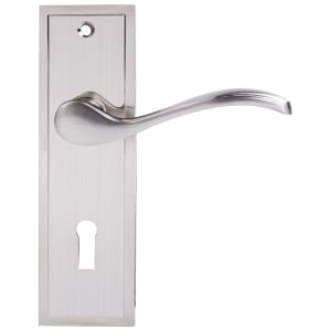 Lisbon Satin Nickel Lock Door Handle - 1 Pair | Compare The Build