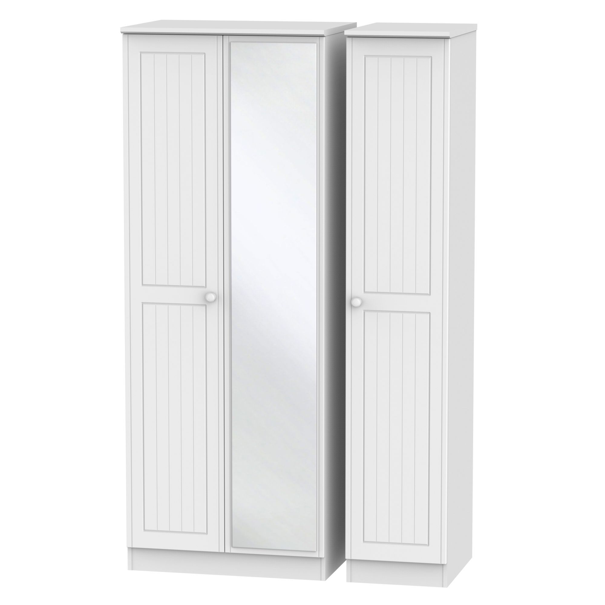 Warwick Contemporary Pre-Assembled Mirrored Matt White 3 Door Tall Triple Wardrobe (H)1970mm (W)1110mm (D)530mm Price Comparisons | Compare The Build