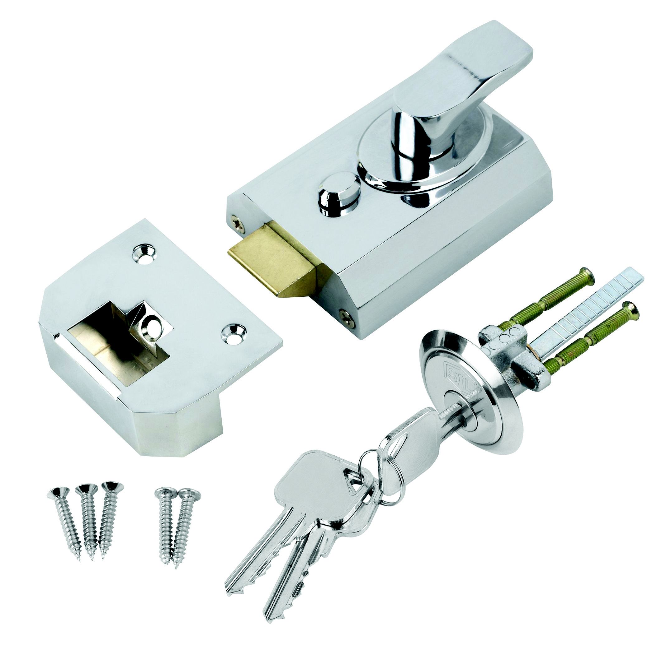 Smith & Locke Polished Chrome Effect Deadlock Night Latch, (H)68mm (W)90mm | Compare The Build