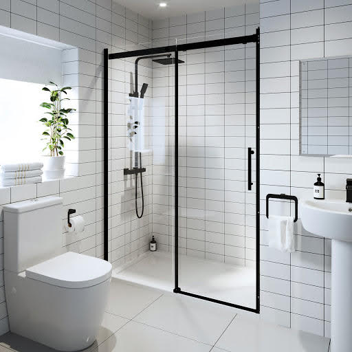 Diamond Frameless Sliding Shower Door with 1200 x 800mm Tray - 8mm Black Price Comparisons | Compare The Build