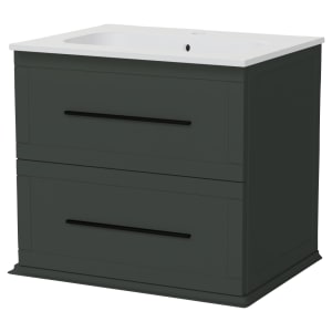 Duarti by Calypso Kentchurch Juniper Green Wall Hung Vanity with Farley Recessed Basin & Black Handles - 600mm Price Comparisons | Compare The Build