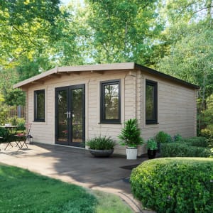 Power Sheds Central Doors Apex Chalet Log Cabin, in Natural, Wood, Size: 16x16ft Price Comparisons | Compare The Build