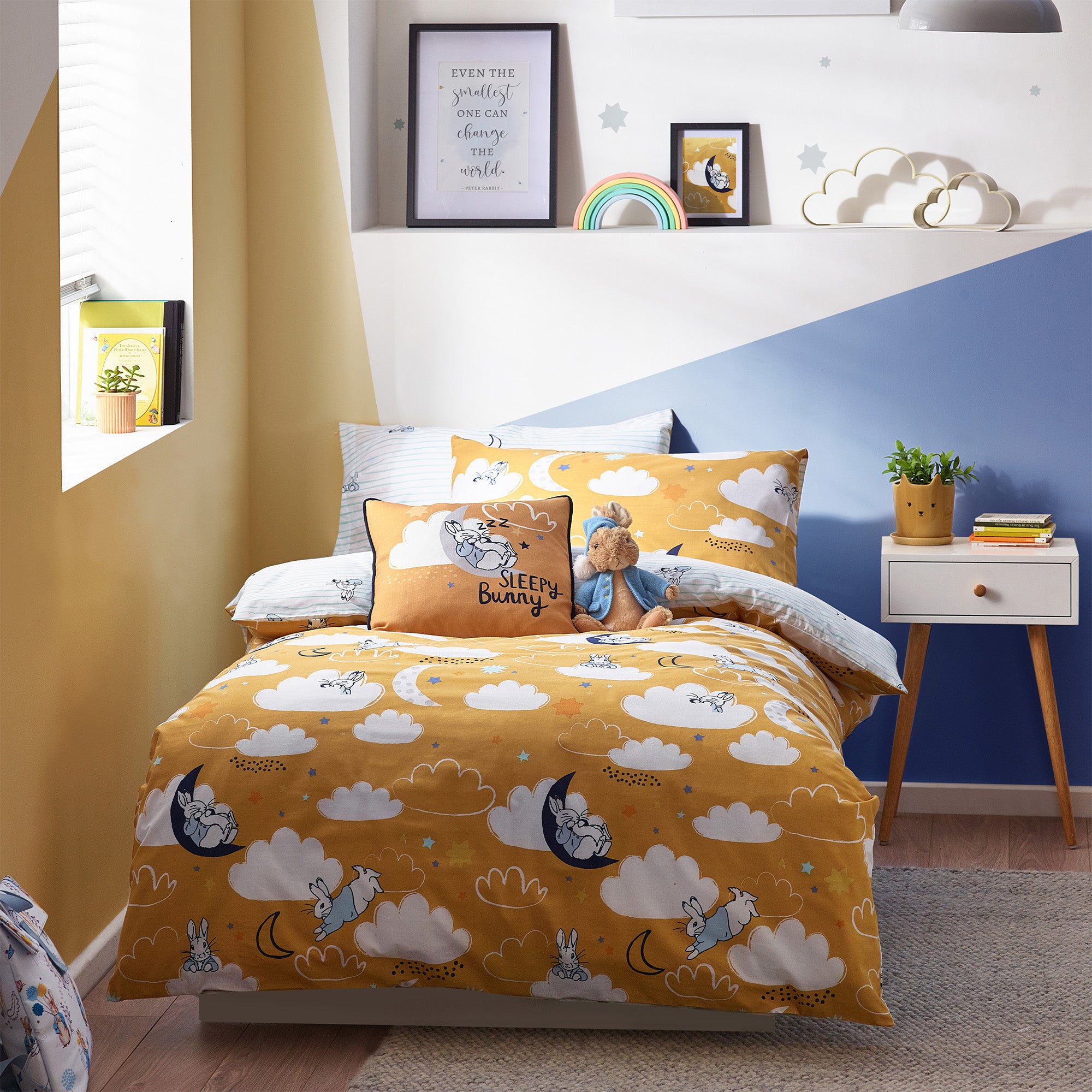Peter Rabbit™ Sleepy Head Ochre Duvet Cover and Pillowcase Set Yellow/White Price Comparisons | Compare The Build