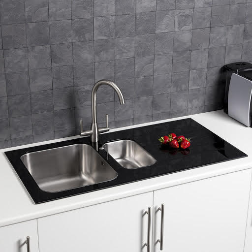 Sauber Stainless Steel Inset 1.5 Kitchen Sink & Black Glass Drainer RH | Compare The Build