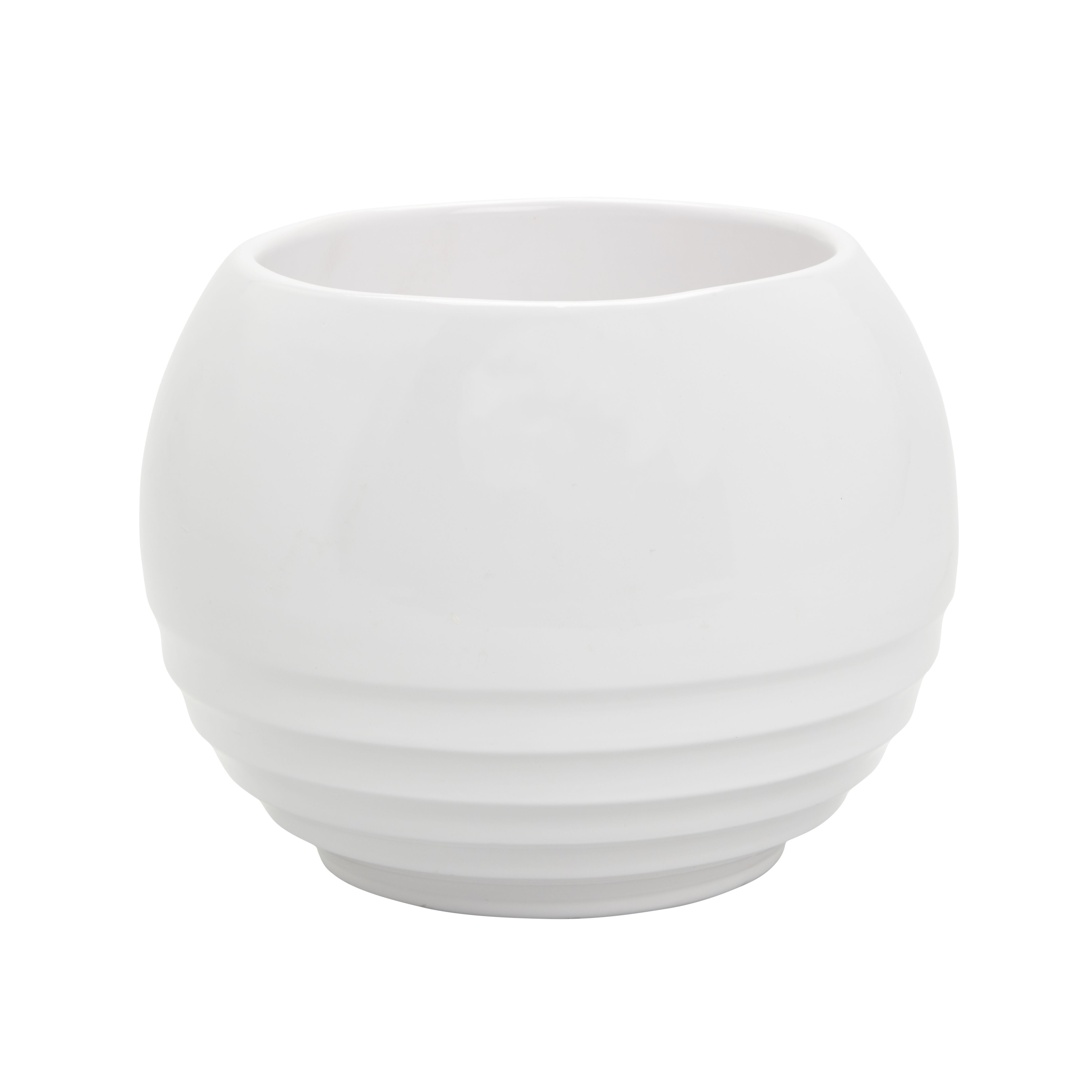 GoodHome Glazed White Clay Striped Plant Pot (Dia)19Cm | Compare The Build